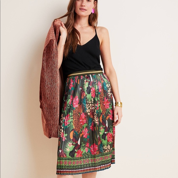 NWOT Anthropologie Farm Rio Bosque Pleated Midi Skirt Z219-40 - Picture 4 of 5